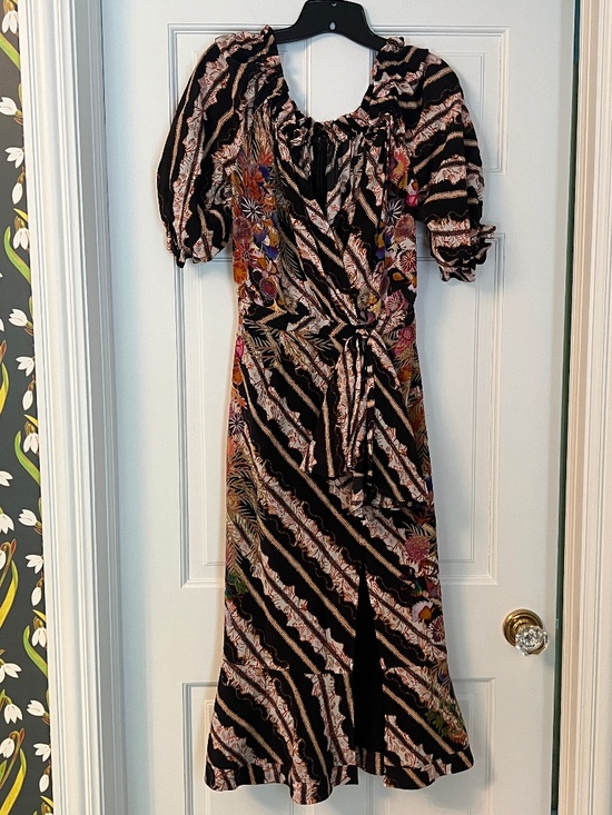 SALONI Dresses & Skirts - Saloni Silk Dress, Black, Brown, Tropical   Size 6